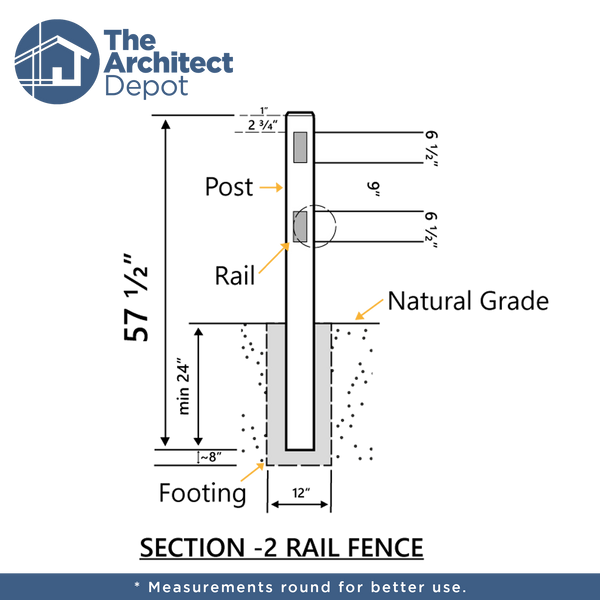 CONCRETE 2 RAIL FENCE LINE POST (WOOD STYLE)