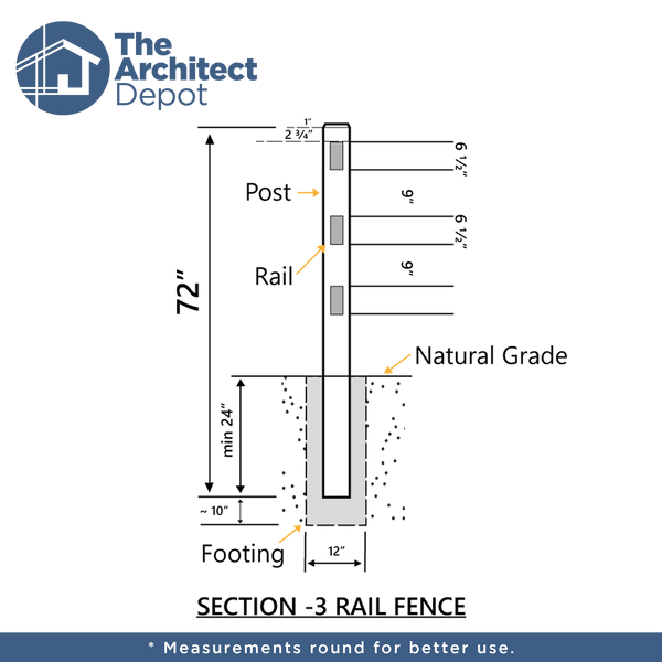 CONCRETE 3 RAIL FENCE LINE POST (WOOD STYLE)
