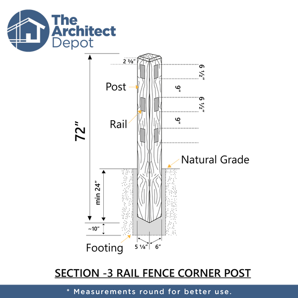 CONCRETE 3 RAIL FENCE CORNER POST (WOOD STYLE)