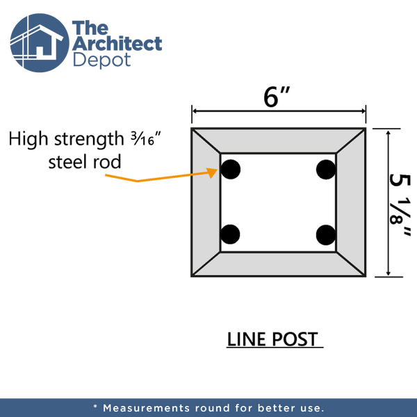 CONCRETE 2 RAIL FENCE LINE POST (WOOD STYLE)
